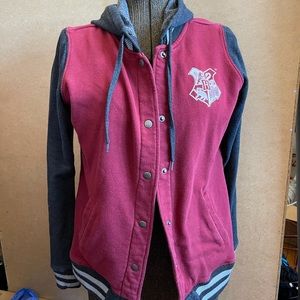Harry Potter Hogwarts Letterman Snap Front Hooded Jacket
